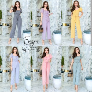 hbstation.shop เสื้อผ้าแฟชั่น Jumpsuitยาว สีดำ ม่วง เหลือง เทา ชมพู เขียว พร้อมส่ง