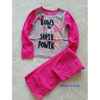 ชุดนอนผ้าสำลี เสื้อแขนยาว ขายาว สกรีนลาย girl สีชมพู size : 4-5y