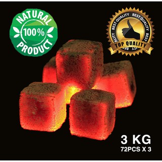 Grade A 3 KG Coconut Shell Charcoal Cubes  (100% Natural, Top Quality) ถ่านก้อนกะลามะพร้าว 3 ก.ก