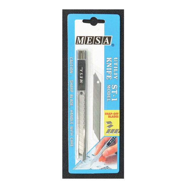 คัตเตอร์ มีดคัตเตอร์ ด้ามสแตนเลส เล็ก 45 องศา (มีใบมีดสำรอง 30 องศา) มีปุ่มล็อค รุ่น ST-1 MESA