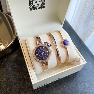 🎀 (สด-ผ่อน) นาฬิกา Anne Klein สีRosegold Womens Swarovski Crystal Accented Watch and Bracelet Set หน้าปัด สีน้ำเงิน