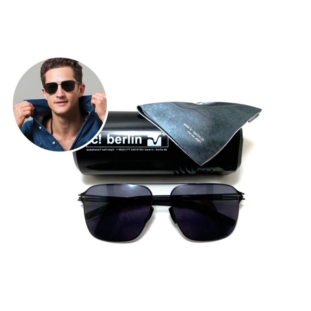 แว่นกันแดด ic berlin model jonathan l black ขนาด 59-17 mm สีดำ น้ำหนักเบาพิเศษ ขาแว่นไร้น็อตมากวนใจ + ฟรี แป้นจมูก 1 คู่