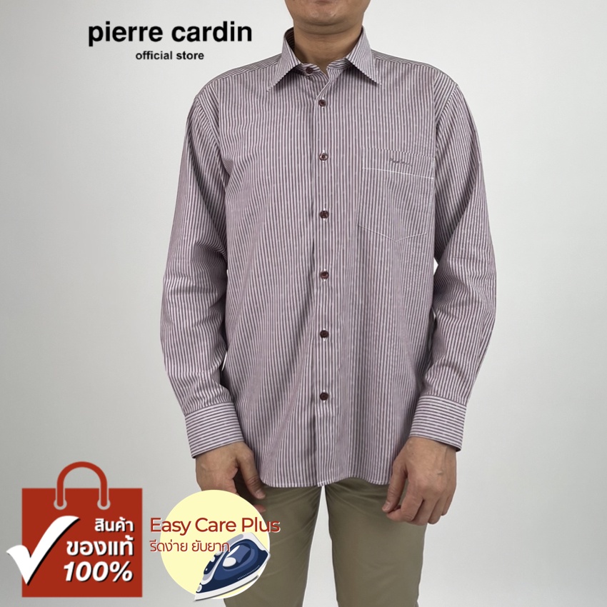 Pierre Cardin เสื้อเชิ้ตแขนยาว Easy Care Plus รีดง่ายยับยาก Basic Fit รุ่นมีกระเป๋า ผ้า Cotton 100% [RHT5069-BR]