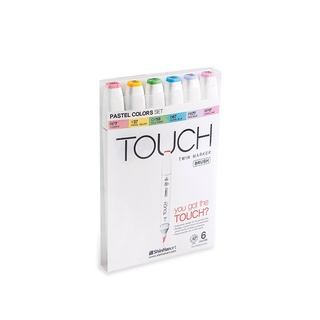 TOUCH TWIN 6 BRUSH MARKER SET (Pastel) / มาร์คเกอร์หัวพู่กัน-หัวตัดขนาดกลาง เซ็ต 6 แท่ง โทนสีพาสเทล