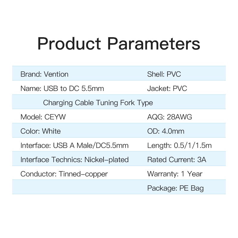 VENTION สายชาร์จ Usb To Dc 5.5มม. สําหรับพัดลมระบายความร้อน/พัดลมขนาดเล็ก/โคมไฟตั้งโต๊ะ 28 Awg CEY - รูปที่ 2