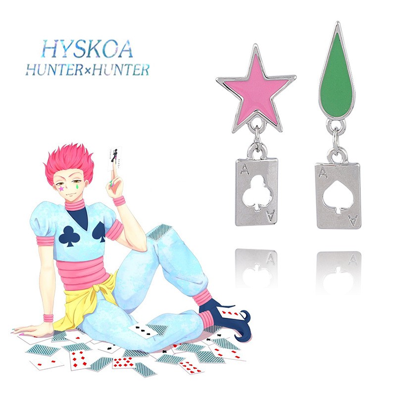 Full-Time Hunter Hisoka Hisoka Five-Pointed Star Teardrop Logo Copper ต่างหู 925 เข็มเงิน