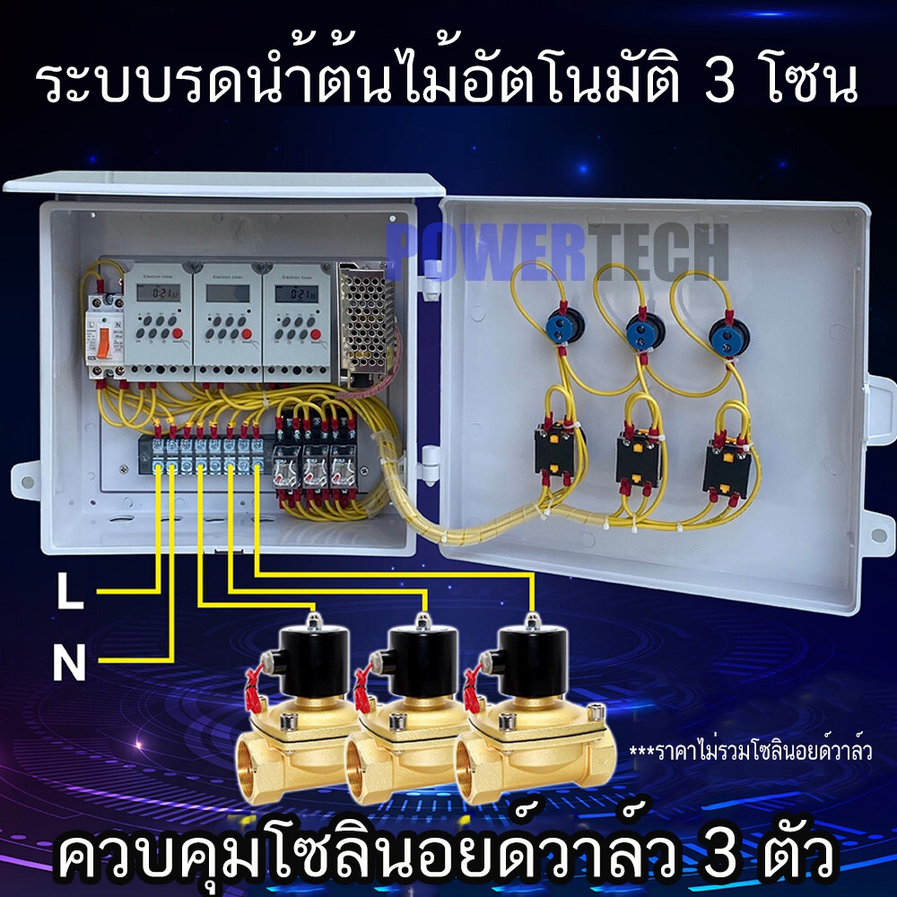 3 โซน 3 สถานี ตู้ ควบคุม โซลินอยด์วาล์ว 3 ตัว ผ่าน Timer Kg316 ระบบออโต้ แมลนวล ระบบรดนำ้อัตโนมัติ ตู้ PVC 102W