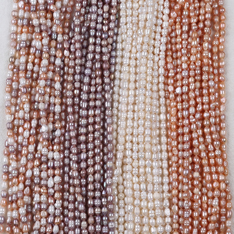 สายลูกปัดไข่มุกน้ําจืดธรรมชาติ ทรงหลวม ขนาด 4 มม. 5 มม. สีขาว สีชมพู สีม่วง สําหรับทําสร้อยคอ สร้อยข้อมือ DIY