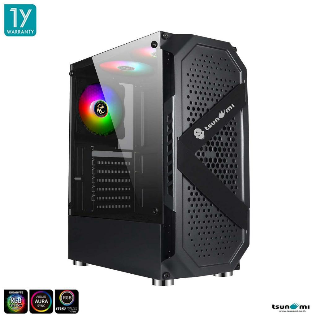 เคสคอมพิวเตอร์ Tsunami Coolman 190-6 ARGB UDS ATX Tempered ARGB Gaming Case with Ablaze ARGB 12cm Co