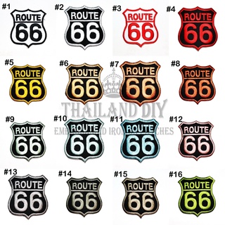 ตัวรีดติดเสื้อ สัญลักษณ์ ป้านถนน Route 66 รูท66 Route66 Road Sign Patch งานปัก WOP DIY ตัวรีด อาร์มติดเสื้อ กระเป๋า เท่ๆ