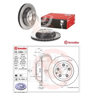 09 C884 11 จานเบรค ล้อ R (ยี่ห้อ BREMBO) รุ่น HC UV PVT PORSCHE Cayenne 9PA 92A ปี2002-&gt;