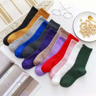 ถุงเท้าข้อกลาง สีพื้นเรียบ มี 12 สี &lt;พร้อมส่ง&gt; 🧦 &lt;รหัส SL800&gt;