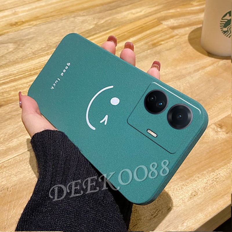 เคสโทรศัพท์มือถือ วีโว่ VIVO Y77 Y55 Y30 Y76 Y75 V23 V23E X80 Pro Y01 Y15A Y15S 5G 4G Smartphone Casing Happy Simple Phone Cell Case Matte Silicone TPU Softcase Solid Color Couple Loves Back Cover VIVOY77 #8
