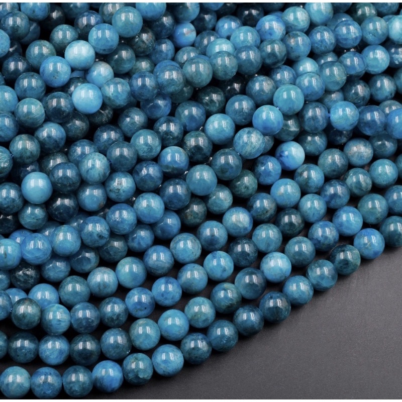 Natural Blue Apatite Round Beaded Strand 6mm 8mm 10mm size available origin Africa