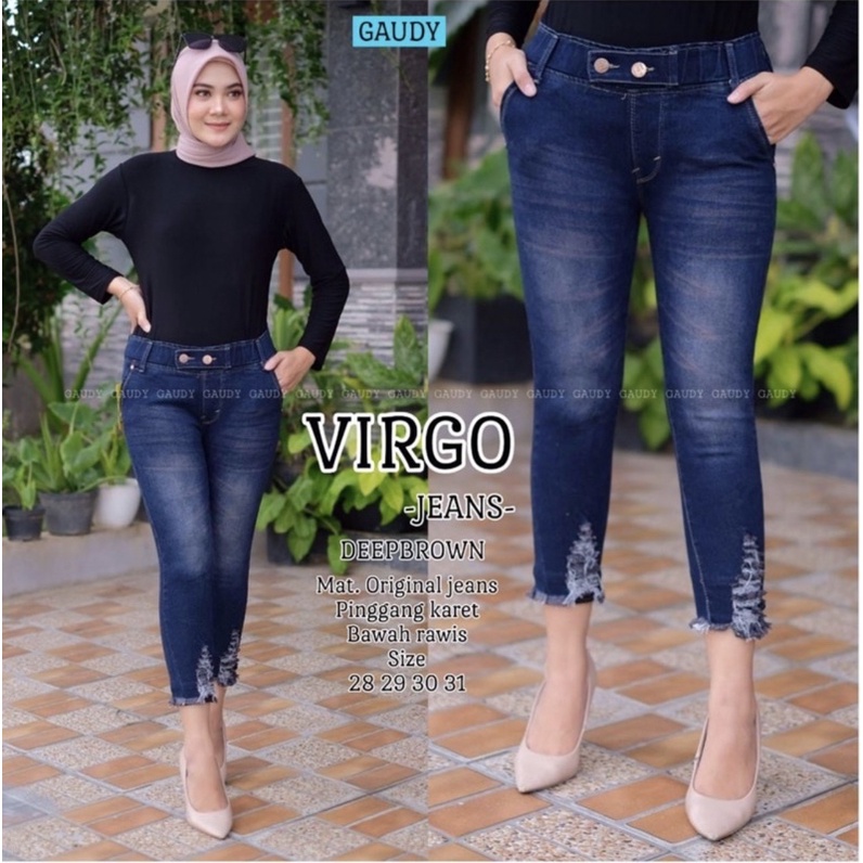 (27-34) VIRGO JEANS // ELLEN JEANS / CELANA JEANS 7/9 WOMEN RUBBER 2 ปุ่ม / RUBBER WAIST