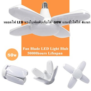 หลอดไฟ LED ทรงใบพัดพับเก็บได้ Fan Blade LED Bulb 80W แถมขั้วไฟให้ 4แฉก