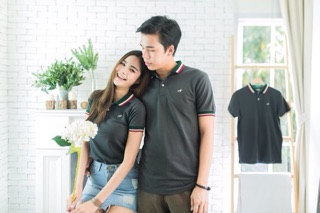 เสื้อโปโลบลูตัส Bulltus Brand สีเทาดินปกเขียว รุ่นปก 3tone เ…