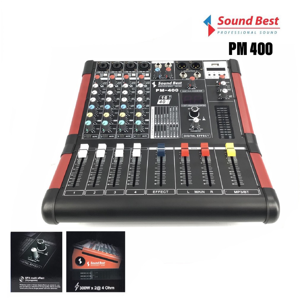 Sound Best รุ่น PM400 เพาเวอร์มิกซ์ 400W 4 CH เอฟเฟคแท้ สินค้าใหม่แกะกล่องรับประกัน 1 ปี