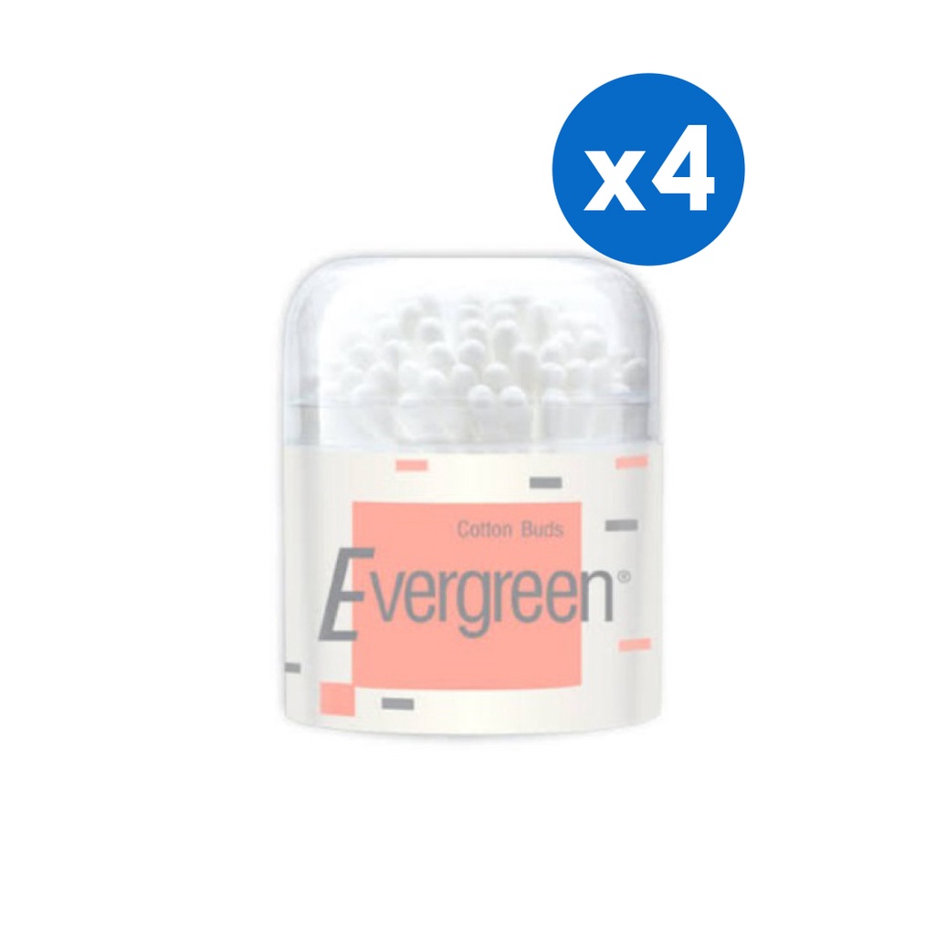 [4ชิ้น]Evergreen เอเวอร์กรีน สำลีก้านเอเวอร์กรีน 100 ก้านกระปุก