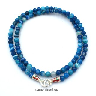 STONE NECKLACE หินอาเกต สีฟ้า blue agate ขนาด 5 มม. สร้อยคอหินแท้ by siamonlineshop