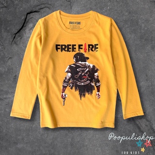 เสื้อยืดเด็กชาย แขนยาว สกรีนลาย FREE FIRE ผ้าคอลตอล