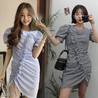 Dress เดรสสั้นลายสก็อตดีเทลหรู ใส่เข้ารูปรูดหน้าอกเฉียงเก๋ๆ