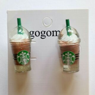 ต่างหู3มิติ แก้วกาแฟสตาร์บัคส์จิ๋วพร้อมหลอด Starbucks Frappuccino Coffee Cup Stud Miniature Doll House Earings