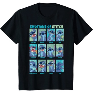 เสื้อยืดลําลอง แขนสั้น พิมพ์ลาย Disney Lilo &amp; Stitch Emotions Of Stitch สไตล์เกาหลี คุณภาพสูง