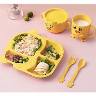 ☘️𝕪𝕖𝕞𝕚_ℚ🐥🍽ชุดจานชามห้าชิ้นสำหรับเด็กลายการ์ตูน จานดินเนอร์กันตกโรงเรียนอนุบาล จานตะแกรงเด็ก ชามซุป ถ้วยน้ำ พร้อมส่ง