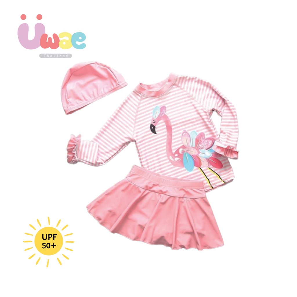 Uwae ชุดว่ายน้ำเด็ก ชุดว่ายน้ำเด็กหญิงกันรังสียูวี Pinky Flamingo รุ่น UV241