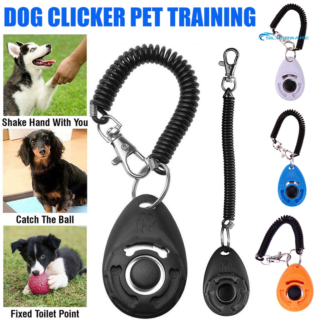 SILVERWARE Pet Trainer Oval Shape Elastic ABS Dog Training Clicker สําหรับกลางแจ้ง