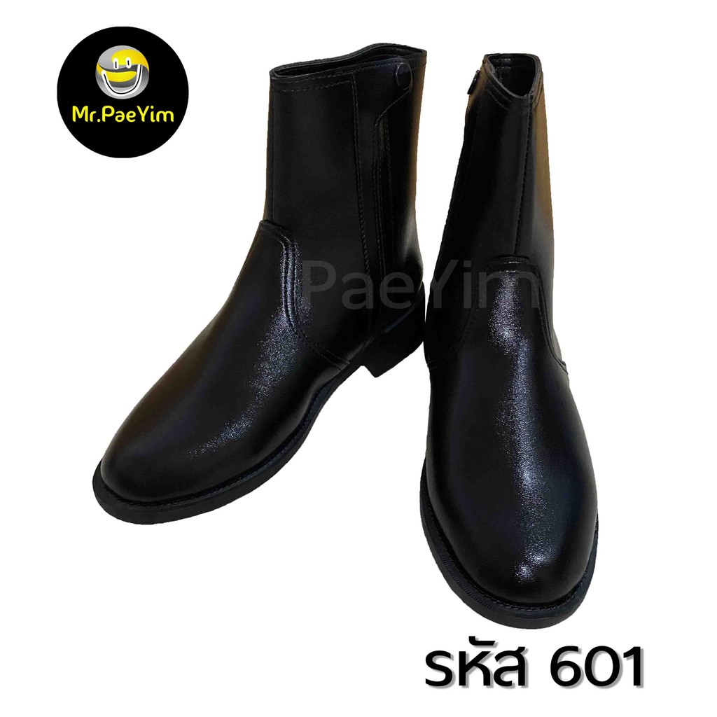 รองเท้าฮาฟ หนังPUสีดำ สูง 8.5 นิ้ว ซิบเดี่ยว ใส่สบาย ทนทาน พื้นอย่างดี [601] | ตำรวจ ทหาร **สั่งเผื่อเพิ่มไซส์นึงจากปกติ - รูปที่ 4