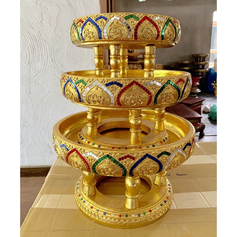 ขันโตก ลายบัว ปิดทองคำเปลว 4-12 นิ้ว