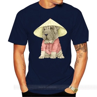 คอลูกเรือเสื้อยืด พิมพ์ลายการ์ตูนสุนัข Shar Pei Dog น่ารัก สีดํา ของขวัญวันขอบคุณพระเจ้า สําหรับผู้ชายS-5XL