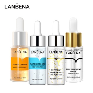 LANBENA เซรั่มวิตามินซี เซรั่มกรดไฮยาลูโรนิก ทองคำ 24k รักษารูขุมขน ต่อต้านริ้วรอย กระชับผิว ให้ความชุ่มชื้น ไวท์เทนนิ่งดูแลผิว 15 มล.