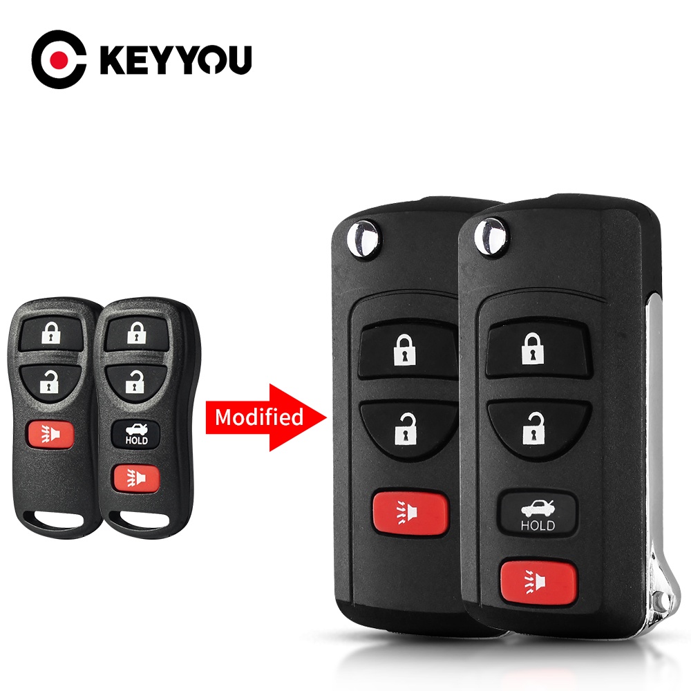 Keyyou เคสรีโมตกุญแจรถยนต์ 3/4 ปุ่ม สําหรับ NISSAN Pathfinder Titan Versa Maxima Frontier Xterra Murano INFINITI
