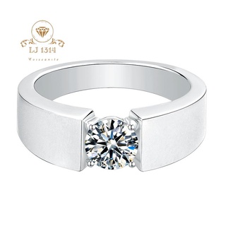 แหวนเพชรโมอีสแท้ Moissanite เงินแท้ผู้ชาย ดีไซน์ เรียบง่ายหรูหราเบา ๆ 1.0กะรัต