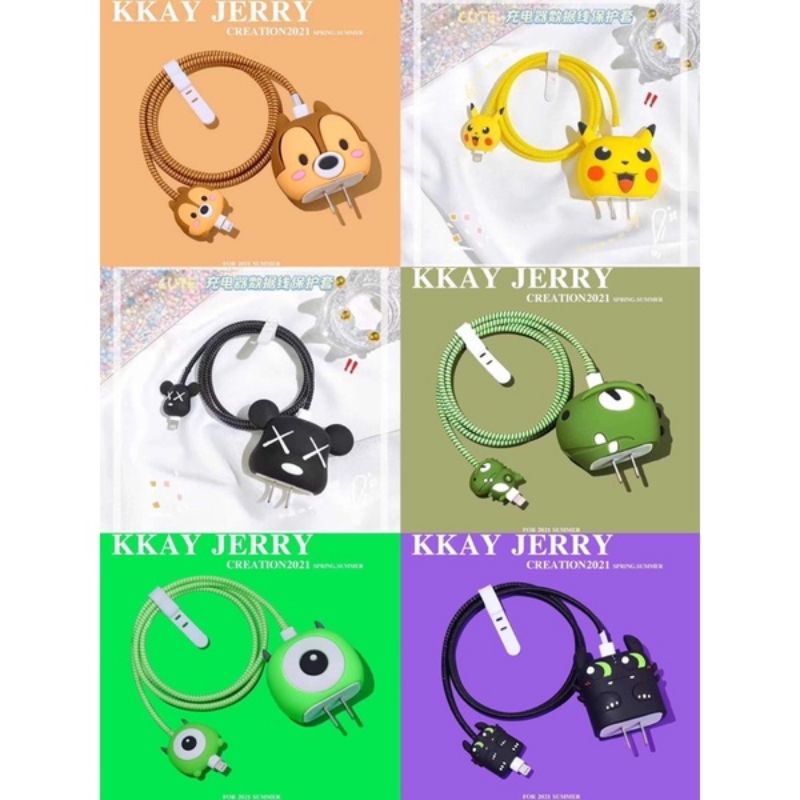 พร้อมส่ง ชุดถนอมสายชาร์จและหัวชาร์ไอโฟน เหมาะสำหรับขนาด 18w/20w ลายการ์ตูนน่ารักมาก ชุตกแต่งสายชาร์จ