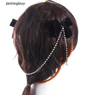 [Jettingbuy] กิ๊บติดผมหางม้า ริบบิ้น ผ้ากํามะหยี่ โบว์ ไข่มุก โซ่ ปิ่นปักผม สําหรับผู้หญิง มีสินค้า ใหม่