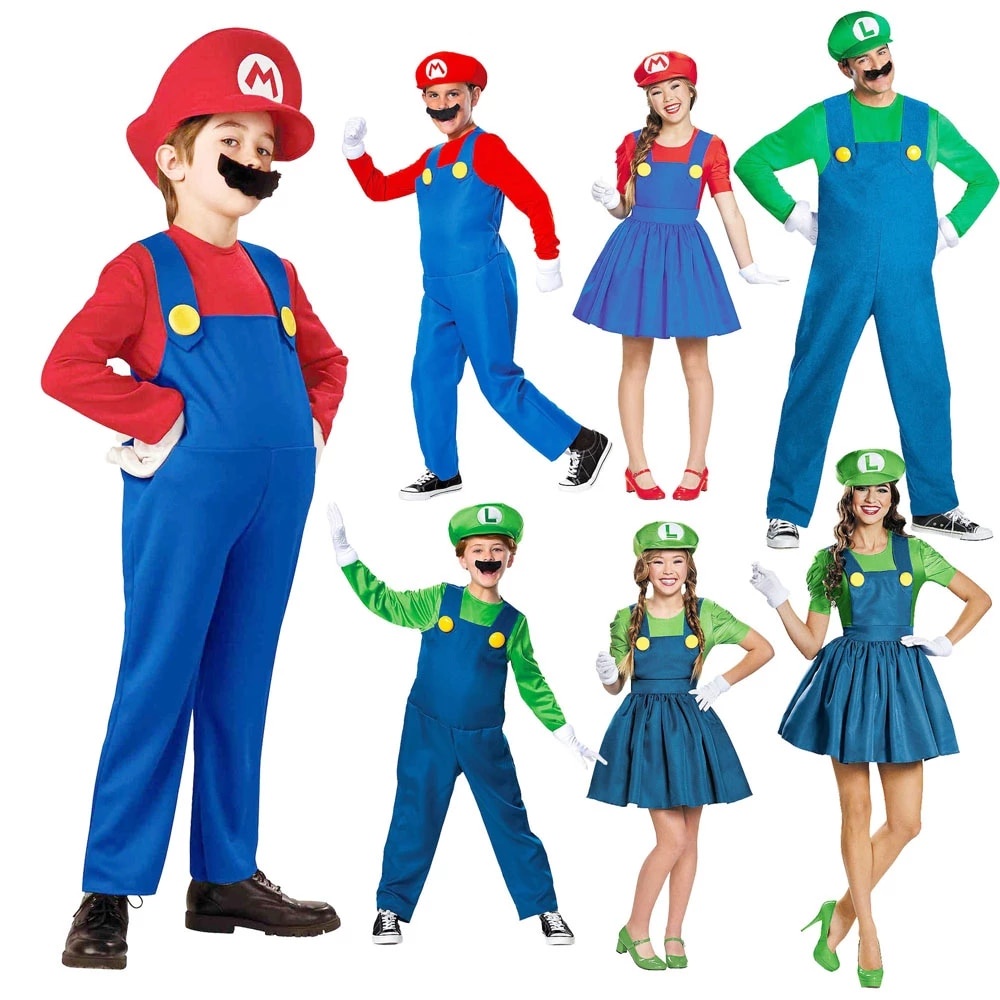 เครื่องแต่งกายคอสเพลย์ Jom party Super Mario Luigi เหมาะกับปาร์ตี้ฮาโลวีน สําหรับผู้ใหญ่ และเด็ก