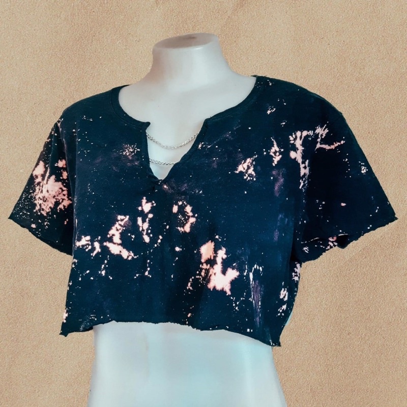พร้อมส่ง เสื้อครอปมัดย้อมวินเทจ แต่งสายโซ่ ผ้าCotton 100% เสื้อเอวลอยวินเทจ เที่ยวทะเล เสื้อใส่เล่นสงกรานต์
