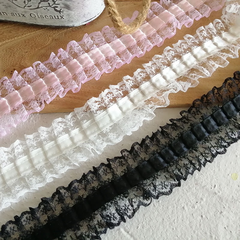 100เซนติเมตรสีดําสีขาวจีบลูกไม้ตัดริบบิ้น ทําเอง ตุ๊กตาทํามือกระโปรงเสื้อผ้าเด็กคอไลน์อุปกรณ์เสริม