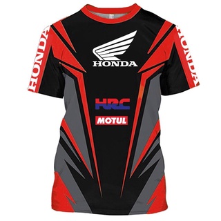 ใหม่ เสื้อยืดคอกลม แขนสั้น พิมพ์ลายรถแข่ง Honda 3D แฟชั่นฤดูร้อน สําหรับเด็กผู้ชาย ผู้หญิง