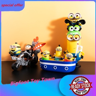 2021 KFC Minions action figures, 4 ชิ้น KFC Minions กล่องดนตรี, กาต้มน้ํามินเนี่ยน, บอลลูนรถจักรยานยนต์