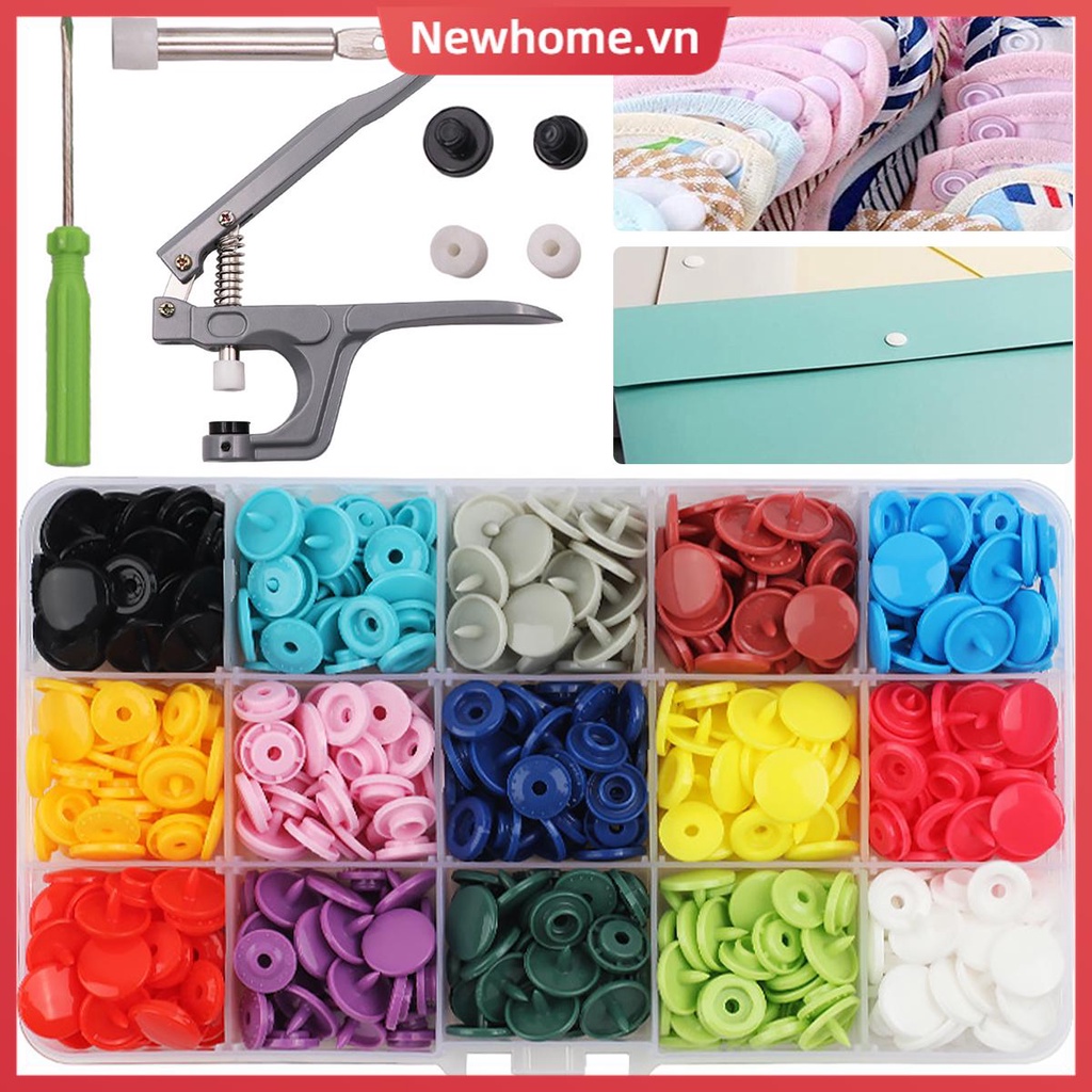 ชุดปุ่มสแน็ปพลาสติก Snap ชุด T5 เสื้อผ้า Snap Fastener เครื่องมือหลากสี Professional ResinSHOPTKC716
