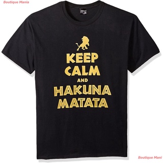 คอลูกเรือเสื้อยืดแขนสั้น Disney Mens Lion King Simba Keep Calm And Hakuna Matata Graphic T-Shirt Short sleeve T-shirts