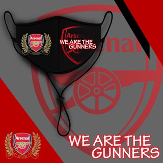 หน้ากากผ้า แมส ผ้า ผู้ใหญ่ มีสายคล้องคอ ลายอาเซนอล สีดำ arsenal