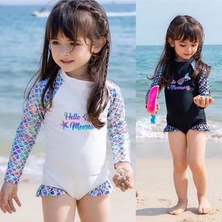 ชุดว่ายน้ำ metallic mermaid (ชุด+หมวก) แบรนด์ momasong  มาได้ชุด onepiece แขนยาว กันยูวี upf50+(SW179)