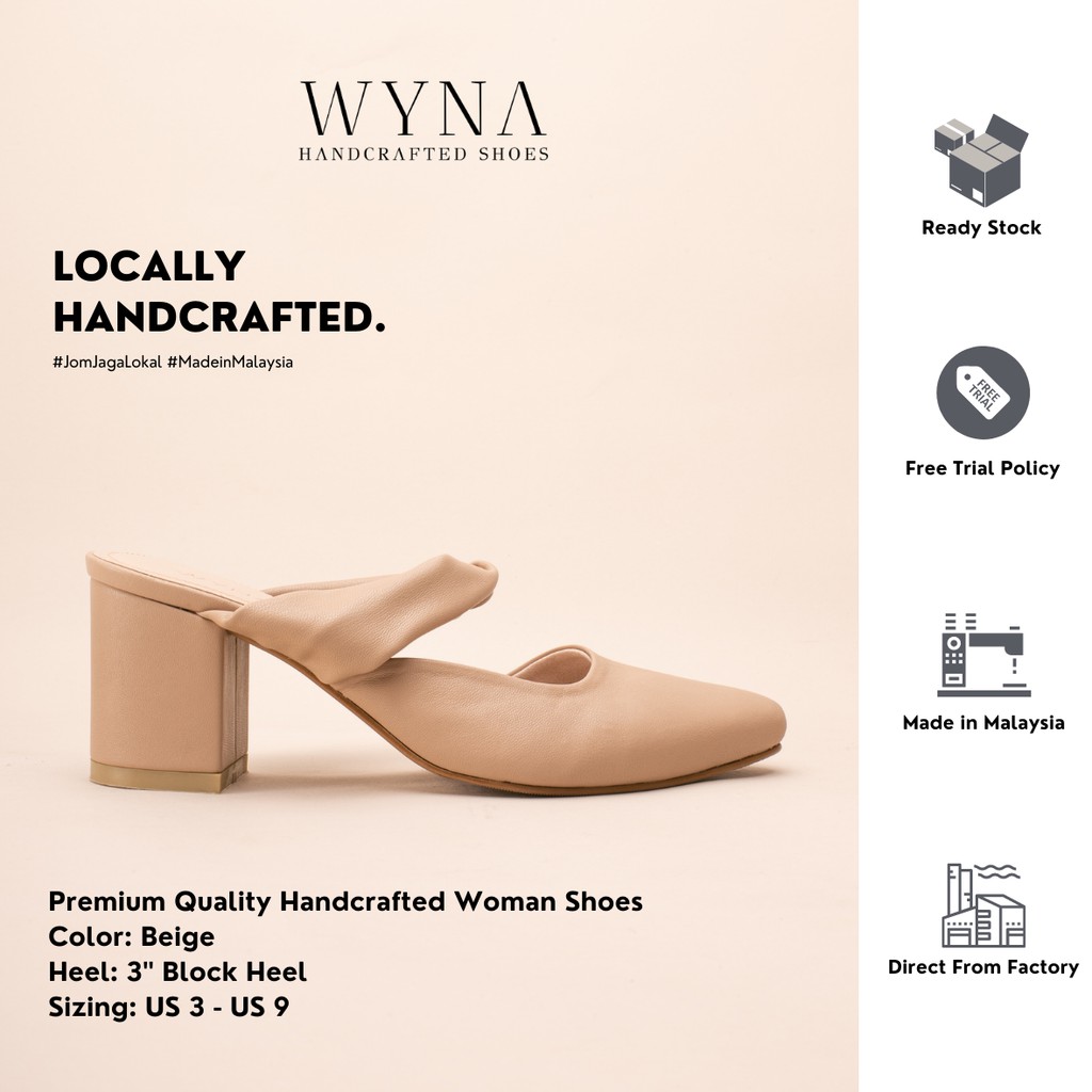 WYNA Twist Strap Block Heels [Local Handcrafted] สีนู้ด
