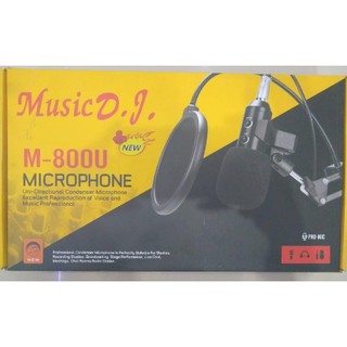 Music D.J. รุ่น M-800Uไมโครโฟนคอนเดนเซอร์มีที่ปรับวอลลุ่มและเอคโค่ ขาตั้ง แผ่นกันลม